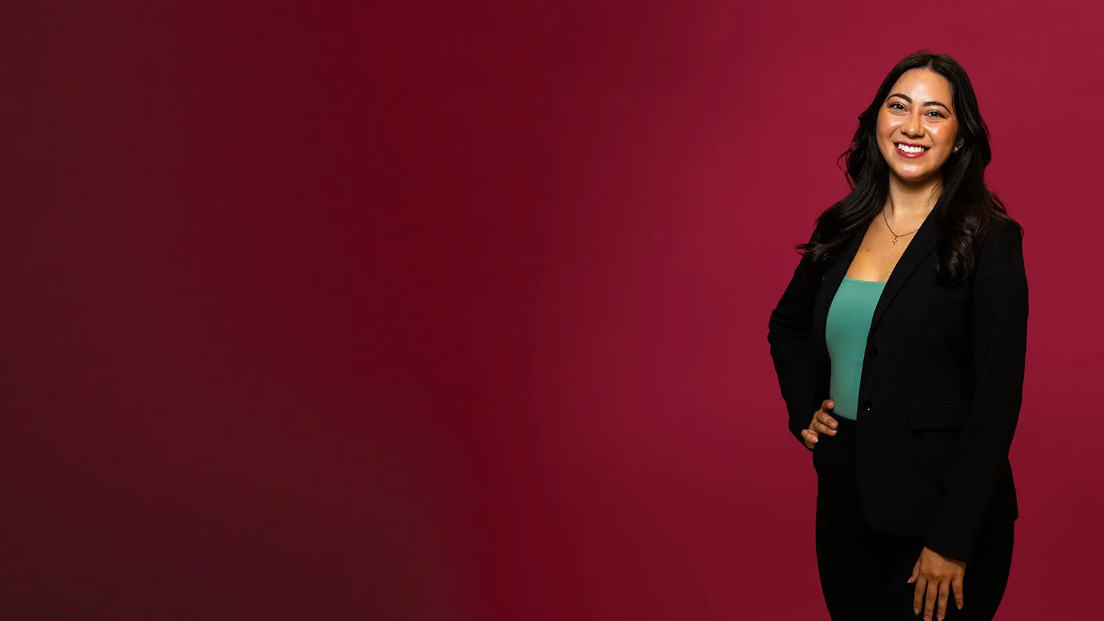 TWU student Sofia Villarreal wearing business attire