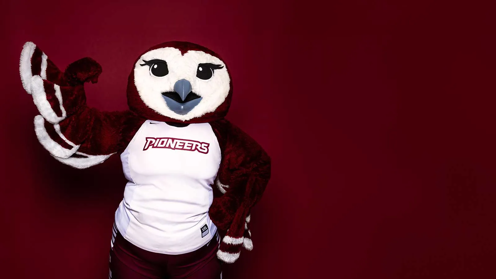 The TWU Mascot, Oakley, Flexing a Wing