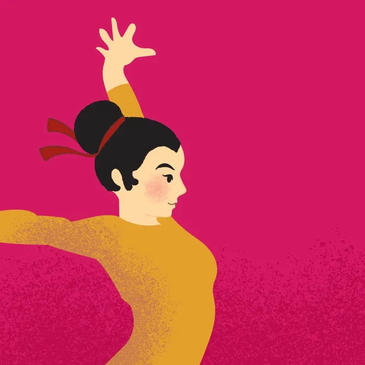 An illustration of a TWU gymnast mid performance.