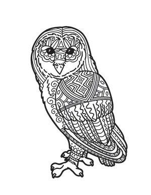 A geometric barn owl coloring page.