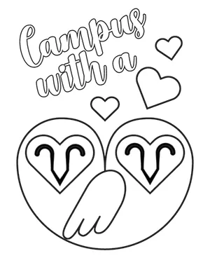 Two barn owls with Campus with a Heart lettering coloring sheet.
