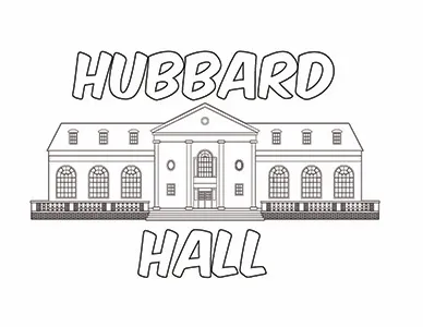 A view of TWU's Hubbard Hall coloring sheet.