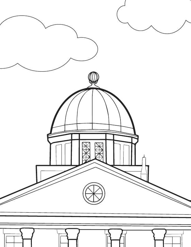 A view of Old Main coloring sheet.