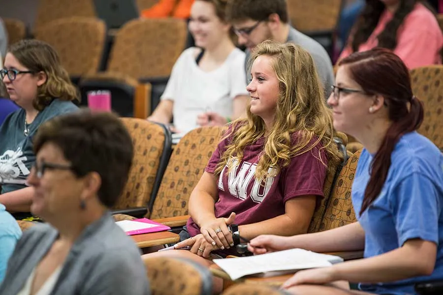 A group of TWU students in class on the Denton campus.