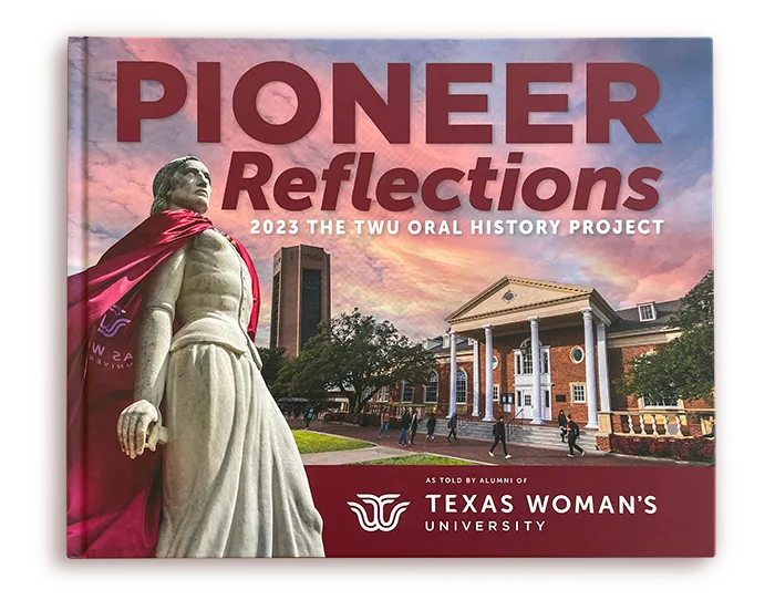 the cover of the Pioneer Reflections book, with art of the Minerva statue and Hubbard Hall.