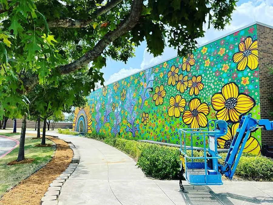Brett Dyer's mural 'The Proof is in the Flowers' on North Lake campus in Dallas