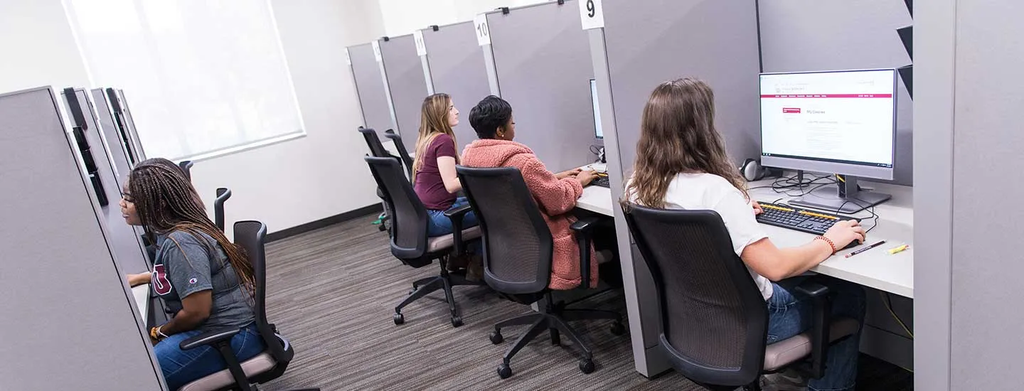 Students test in the academic testing center.