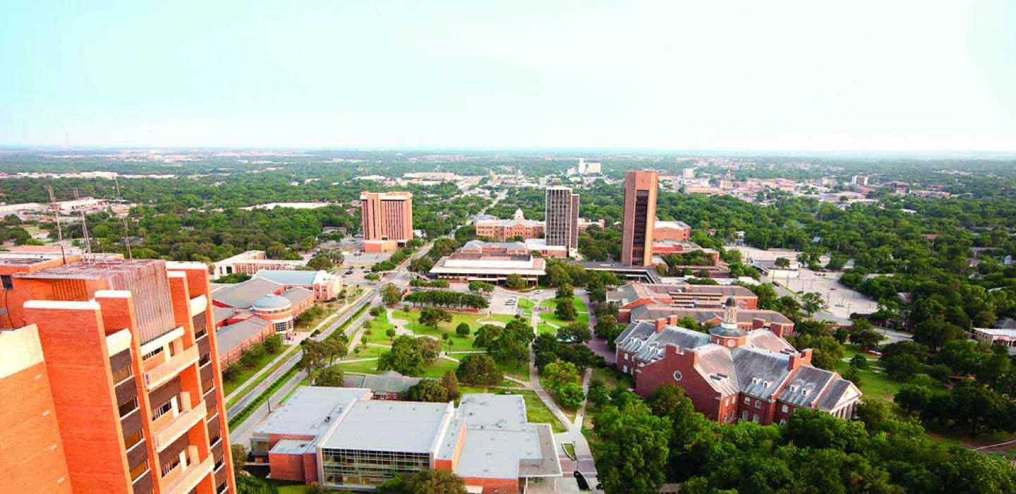 aerial view of TWU campus