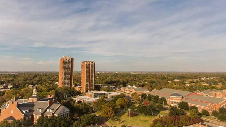 A skyline view of the TWU Denton campus