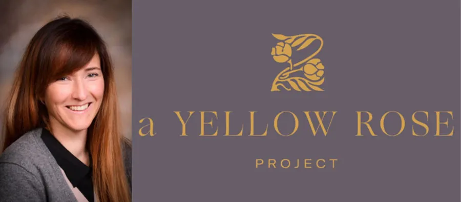 A Yellow Rose Project logo with an inset photo of Meg Griffiths