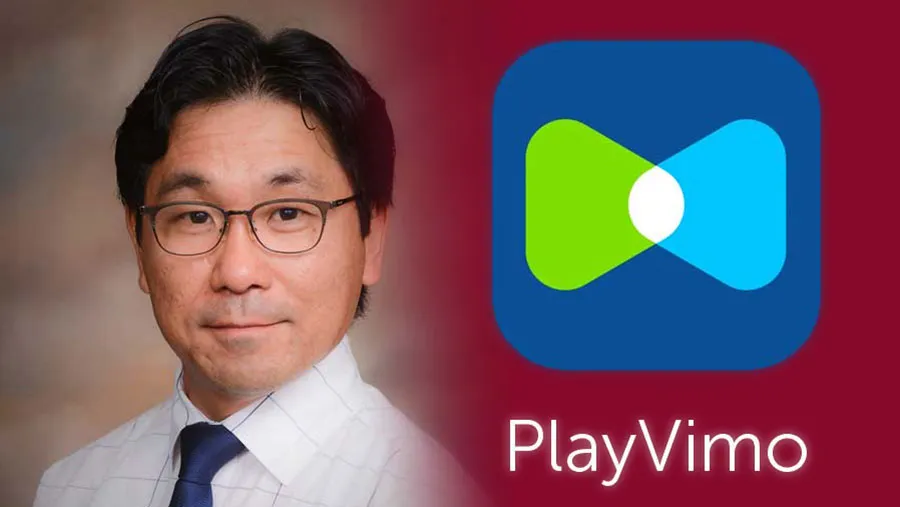 A photo of Dr. Minkowan Goo next to the PlayVimo logo