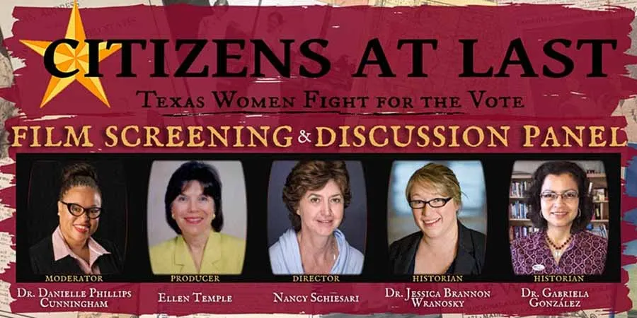 Citizens at Last discussion panel members: Dr. Danielle Phillips-Cunningham, Ellen Temple, Nancy Schiesari, Dr. Jessica Brannon Wranosky, and Dr. Gabriela Gonzalez
