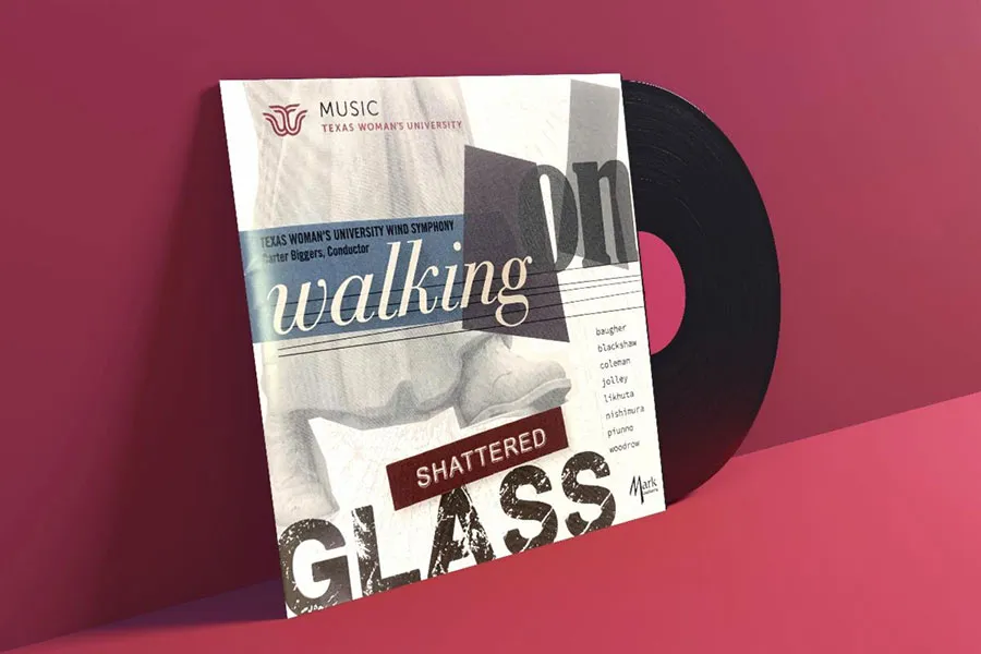 The cover design for the TWU Wind Symphony's album Walking on Shattered Glass