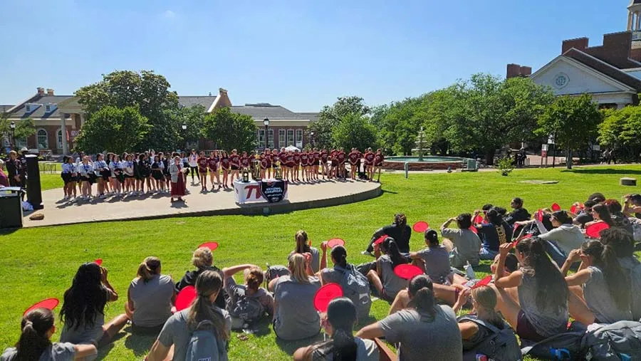 TWU student athletes at a ceremony held on the Hubbard Lawn of the Denton campus