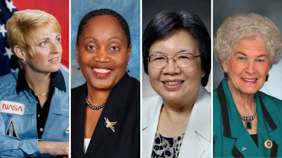 From left, alumni Millie Hughes Fulford (PhD ’72), Anngienetta Johnson (BA ’71, MBA ’77, MS ’92), Jay-Lin Jane (MS ’78) and Elizabeth Ann Nalley (PhD ’75)