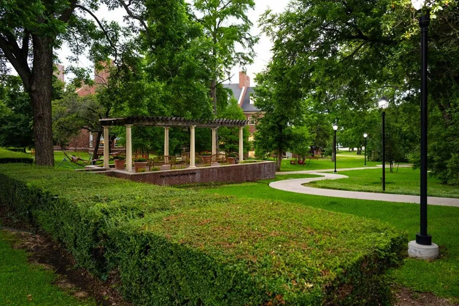 A beautifully landscaped portion of the TWU Denton campus