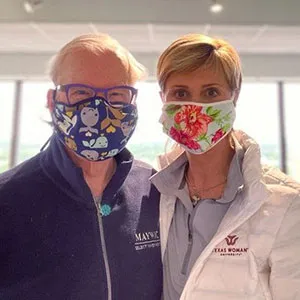 Chancellor Carine Feyten and husband TWU Ambassador Chad Wick wearing protective face masks