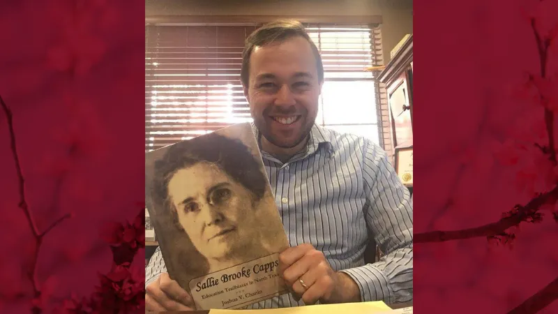 Author Joshua Chanin poses with book on Sallie Brook Capps. Photo courtesy of Joshua Chanin.