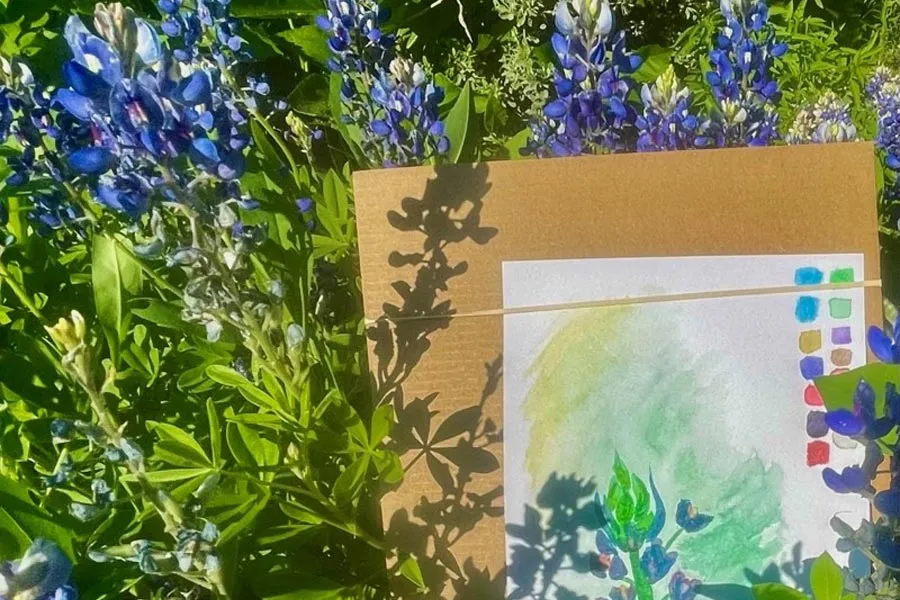 Photo of flowers and a watercolor painting