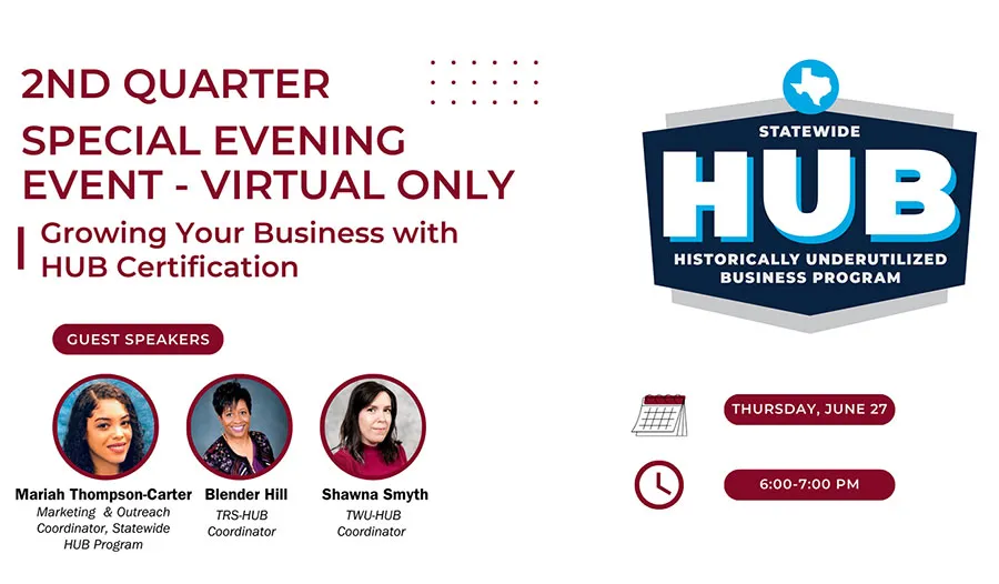 2nd Quarter Evening Event: Growing Your Business with HUB Certification virtual event June 27