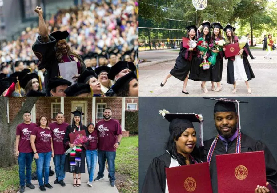 a four-photo montage of TWU graduates celebrating their achievements