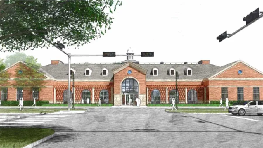 an artist's rendering of the new campus dining hall