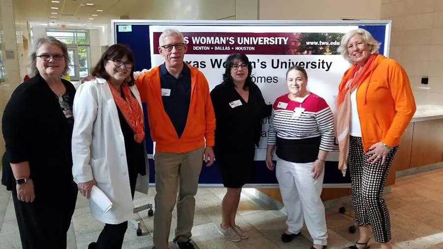 TWU Houston nursing faculty Rita DelloStritto ('84 BSN; '05 PhD), Ann St. Germain and Cathy Hueske joined Wim Breeman, Lillian Maas, center, and Karin Nobbe from the Rotterdam University.