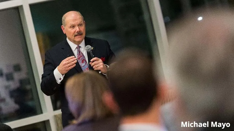 TWU alumnus Michael Mayo speaking at the American College of Healthcare Executives mentorship program closing ceremony