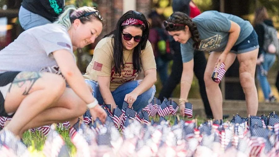 TWU students planting tiny flags out on the Free Speech area of campus
