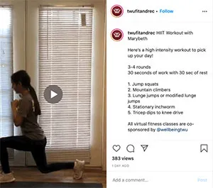 Fit and Rec home workout instagram post
