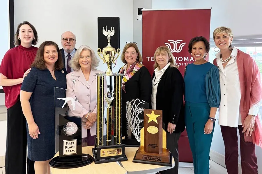Chancellor Feyten with the May 2025 members of the TWU Board of Regents