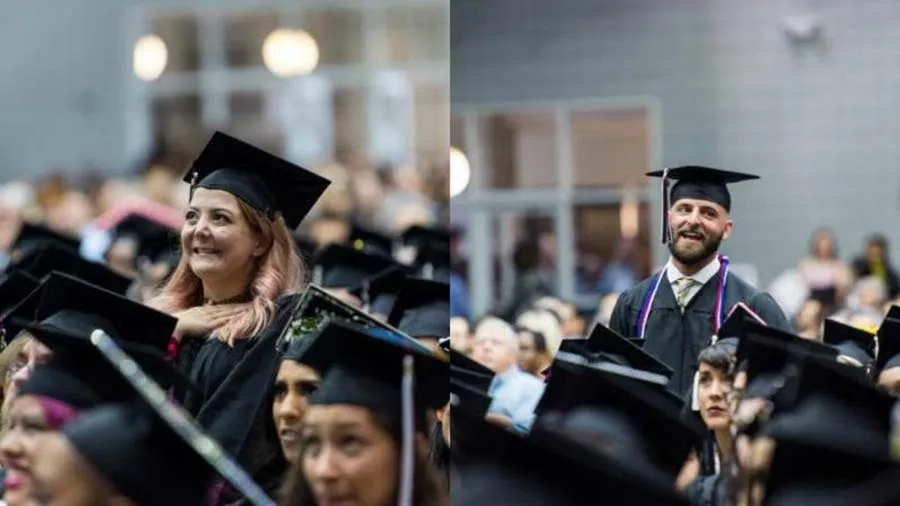 Hannah Wercham and Curtis Neeld being recognized during commencement