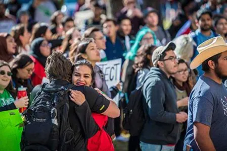 Women embracing during protest