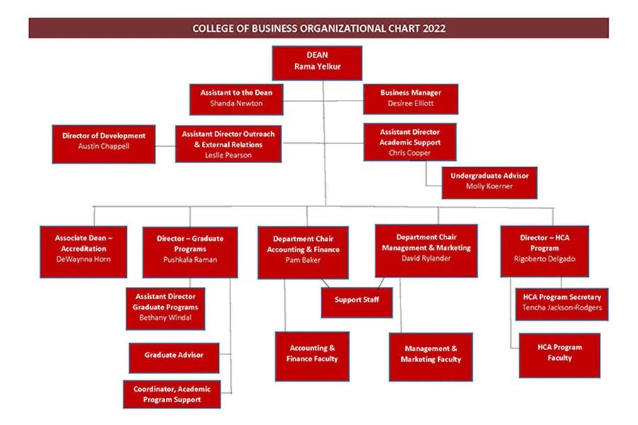 College of Business organizational chart