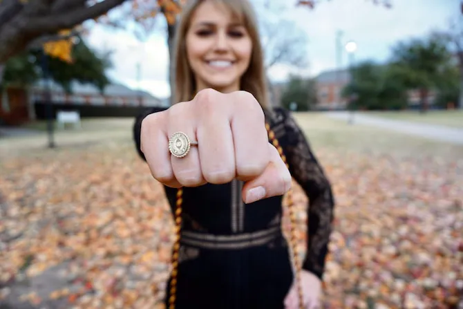 TWU graduate shows off her university ring