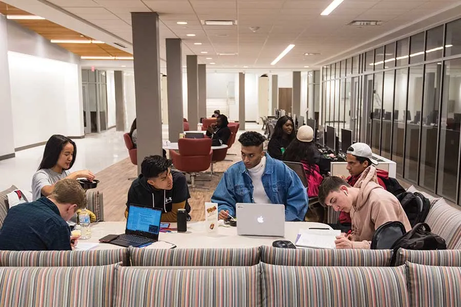 Students study inside the renovated Hubbard Hall.