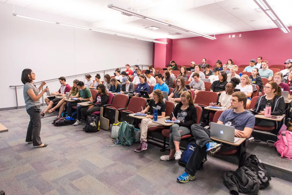 Students being instructed in a TWU classroom.