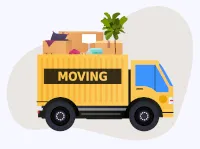 A moving truck with the word 