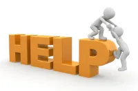 The word help with two people helping each other