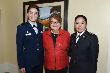 Cadet Major Savannah Rosenberg, senior, nursing; Dean Anita Hufft, College of Nursing; Cadet 2nd Lt. Victoria Parades, senior, nutrition