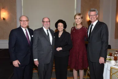 Bob White, Bank of Texas; Ralph Hawkins, Luncheon Chair and 2015 Virginia Chandler Dykes Leadership Award Recipient; Virginia Chandler Dykes; Dr. Carine Feyten; Dr. Stephen Mansfield
