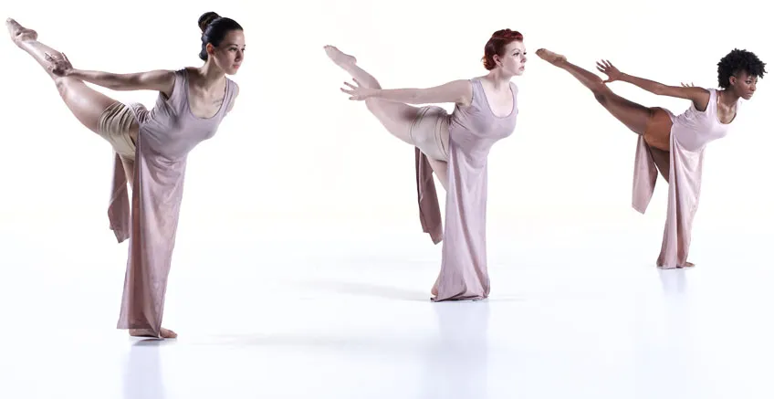 3 women in arabesque pose 