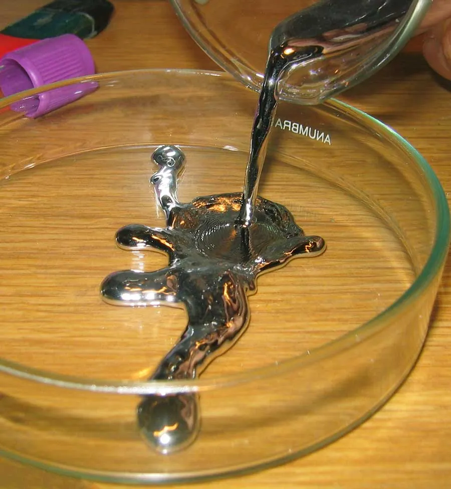Mercury being poured into a dish