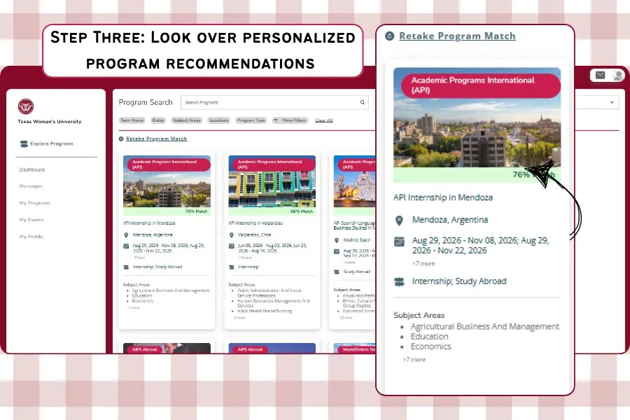 Step Three: Look over personalized program recommendations.