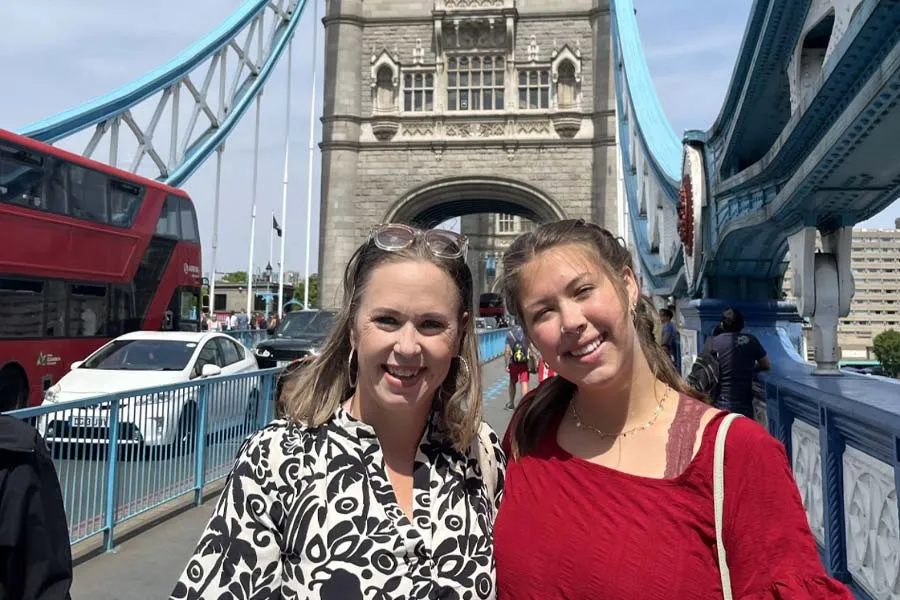 Riley-Grace Huggins and her mother visiting London