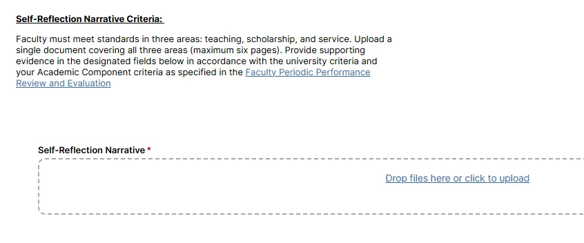 Screenshot with Self Reflection Criteria and upload field