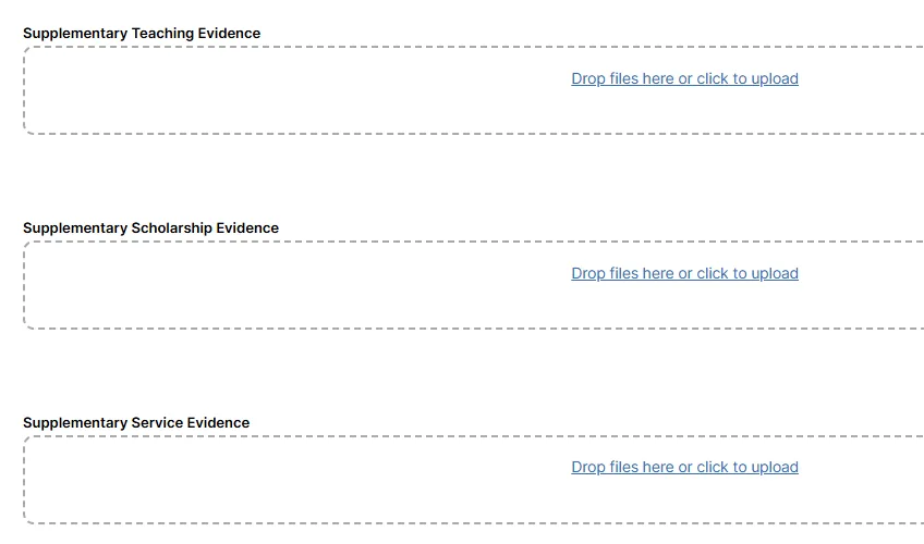 Screenshot of Evidence Upload Fields
