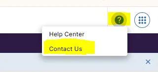 Screenshot showing Contact Us menu