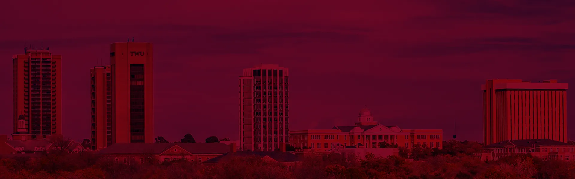 Wide aerial shot of Denton TWU Campus