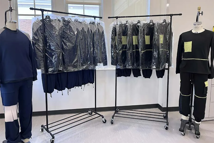 Clothing made by TWU's Mass Production Techniques students for homeless men 